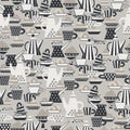 Seamless pattern. Hand drawn Blue and white pottery decorated with patterns in Scandinavian style Royalty Free Stock Photo