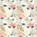 vintage pastel Seamless floral Pattern in hand drawn boho style