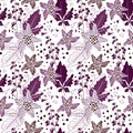Seamless floral Pattern in hand drawn boho style and purple color