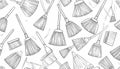 Seamless pattern of hand-drawn brooms and brushes in various siz Royalty Free Stock Photo