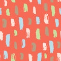 Seamless pattern with hand drawn brush stroke. Dashed colorful line drawing by brush. Trendy unique background.