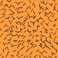 Seamless pattern with hand drawn brush strokes. Ink illustration. Geometric pattern for wrapping paper. Orange background