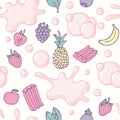 Seamless pattern with hand drawn bubble gum seamless pattern. Multifruit flavor. Sweet candy background Royalty Free Stock Photo