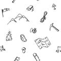 Seamless pattern hand drawn camping adventure set . Doodle elements. Royalty Free Stock Photo
