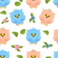 Seamless pattern hand-drawn cartoon cute owls.Boy and girl with Royalty Free Stock Photo