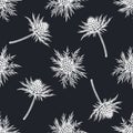 Seamless pattern with hand drawn chalk blue eryngo