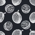 Seamless pattern with hand drawn chalk jackfruit Royalty Free Stock Photo