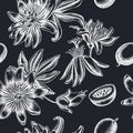 Seamless pattern with hand drawn chalk passion flower