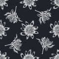 Seamless pattern with hand drawn chalk passion flower