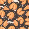 Seamless pattern of hand drawn chinese fortune cookies with blank note inside. Vector illustration. Royalty Free Stock Photo