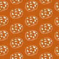 Seamless pattern with hand drawn chocolate chip cookie on a brown background. Perfect for bakery packaging, textile design, Royalty Free Stock Photo