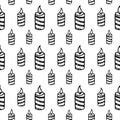 Seamless pattern hand drawn christmas candle. Doodle black sketch. Sign symbol. Decoration element. Isolated on white background. Royalty Free Stock Photo