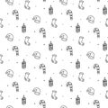 Seamless pattern hand drawn christmas hat, boot, candy, candle. Royalty Free Stock Photo