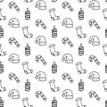 Seamless pattern hand drawn christmas hat, boot, candy, candle. Royalty Free Stock Photo