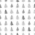 Seamless pattern with hand drawn Christmas trees