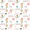 Seamless pattern of hand drawn circus actors and elements