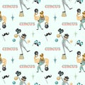 Seamless pattern of hand drawn circus strongman and juggler