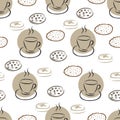 Seamless pattern with hand drawn coffee cup and different cookie