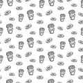 Seamless pattern hand drawn coffee and donut doodle. Sketch food Royalty Free Stock Photo