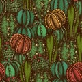 Seamless pattern with hand drawn colored cactus