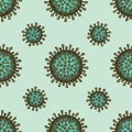 Seamless pattern with hand drawn colored coronavirus bacteria cell Royalty Free Stock Photo