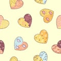 Seamless pattern of colored cute hearts. Royalty Free Stock Photo