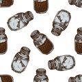 Seamless pattern with hand drawn colored pepper shaker, salt shaker