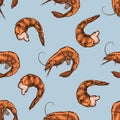 Seamless pattern with hand drawn colored shrimp Royalty Free Stock Photo