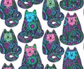 Seamless pattern with hand drawn colorful cats