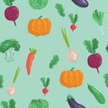 Seamless pattern with hand drawn colorful doodle vegetables. hand drawing style vector set. Vegetables flat icons set Royalty Free Stock Photo