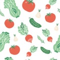 Seamless pattern with hand drawn colorful doodle vegetables. Sketch style vector collection. Vegetables flat icons set Royalty Free Stock Photo
