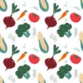 Seamless pattern with hand drawn colorful doodle vegetables. Sketch style vector set. Vegetables flat icons set carrot Royalty Free Stock Photo