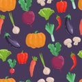 Seamless pattern with hand drawn colorful doodle vegetables. Sketch style vector set. Vegetables flat icons set pumpkin Royalty Free Stock Photo