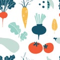 Seamless pattern with hand drawn colorful doodle vegetables Royalty Free Stock Photo