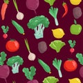 Seamless pattern with hand drawn colorful doodle vegetables. Sketch style vector set. Vegetables flat icons set cucumber Royalty Free Stock Photo