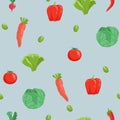 Seamless pattern with hand drawn colorful doodle vegetables. Sketch style vector set. Vegetables flat icons set Royalty Free Stock Photo