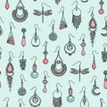 Seamless pattern with hand drawn, colorful earrings Royalty Free Stock Photo