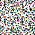 Seamless pattern with hand drawn colorful eyes. Fashion style. Stylish background. Evil eye, magic, witchcraft