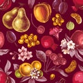Seamless pattern with hand drawn colorful fruits