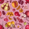 Seamless pattern with hand drawn colorful fruits