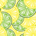 Seamless pattern, hand drawn colorful lemon and lime slices, yellow green colors. Textile, packaging