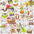 Seamless pattern. Hand drawn colorful musical Royalty Free Stock Photo