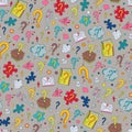 Seamless Pattern of Hand-Drawn Colorful Question Marks