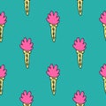 Hand drawn colorful seamless pattern with strawberry ice cream in the waffle cone. Royalty Free Stock Photo