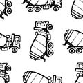 Seamless pattern hand drawn concrete mixer doodle. Sketch style icon. Decoration element. Isolated on white background. Flat