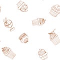 Seamless pattern hand-drawn cupcakes, cakes, menus, invitations, banners