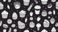 Hand drawn seamless pattern with cupcakes. Vector illustration Royalty Free Stock Photo