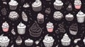 Black and white style of seamless hand drawn pattern cupcakes. Vector illustration Royalty Free Stock Photo