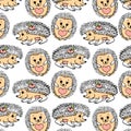 seamless pattern, hand-drawn cute funny hedgehogs, for children