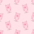 Seamless pattern of hand-drawn cute pigs on an isolated pink background. Vector illustration of piglets for New Year, prints, wrap Royalty Free Stock Photo